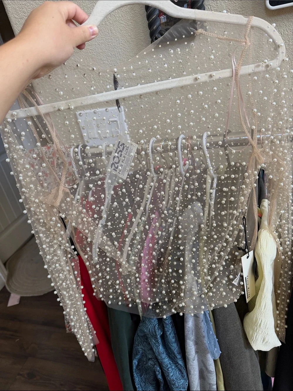 Haute Monde Blush Pearl-Embellished Sheer Garment Bag